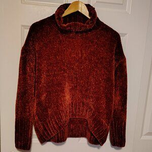 Cynthia Rowley Maroon Chunky Knit Turtleneck Sweater w Scoop Hemline Super Soft